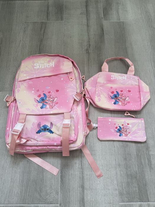 Conjunto Mochila , estojo e lancheira Stitch