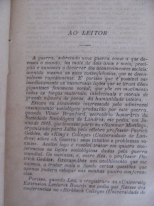 Raro - As Lições da Guerra Mundial Por Augustin Hamon - 1918