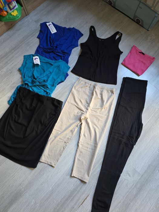 7 szt Odzież ciążowa M/L bluzki legginsy spódnica