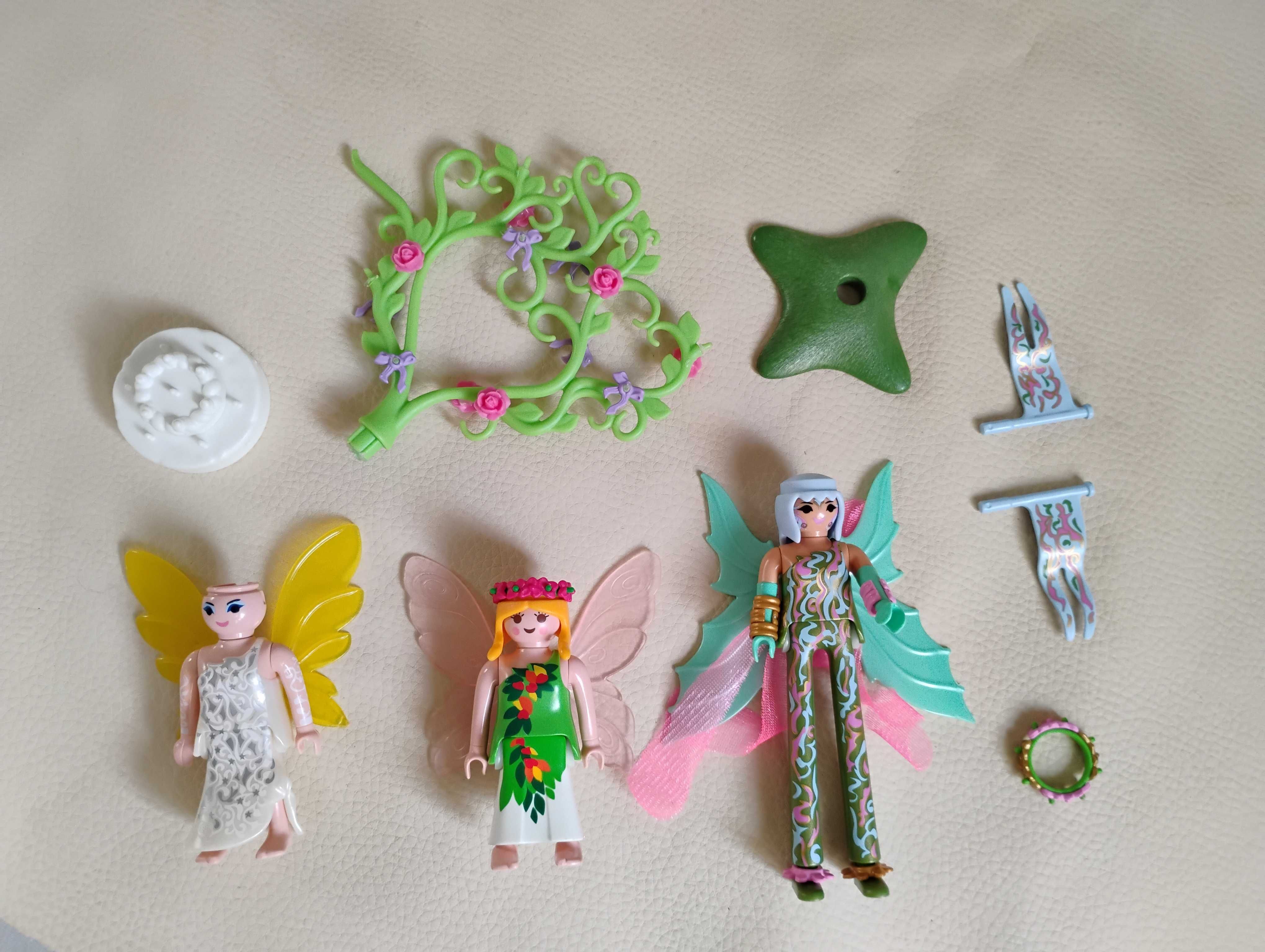 3 figurki Playmobil wróżki + krzew róży + tort urodzinowy