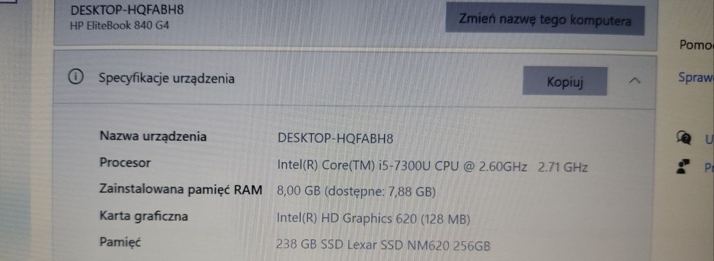 HP EliteBook 840 G4 Nowy dysk Lexar 256GB