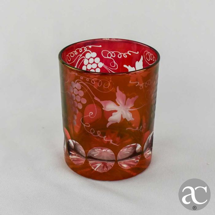 Conjunto de 6 copos em Cristal, decoração uvas e parras