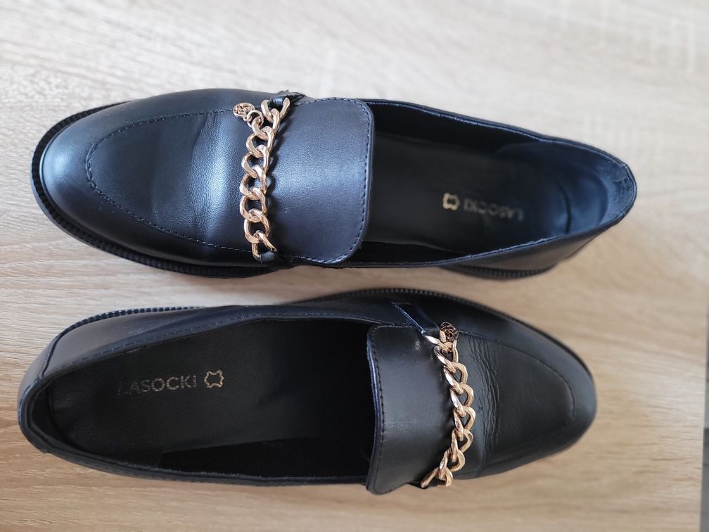 Mokasyny loafersy damskie skórzane
