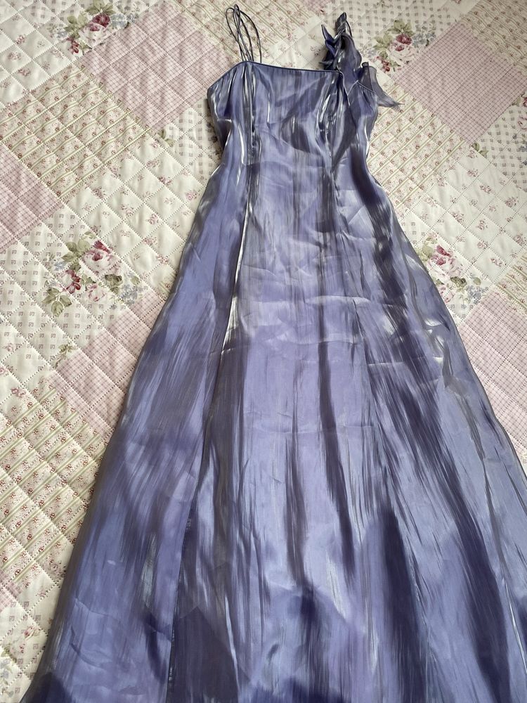 Fioletowa maxi długa balowa sukienka XS 34 fairy début studniówka mesh