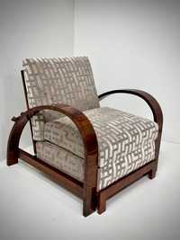 Rozkładany fotel art deco. Duży. Orzech, lata 30- te