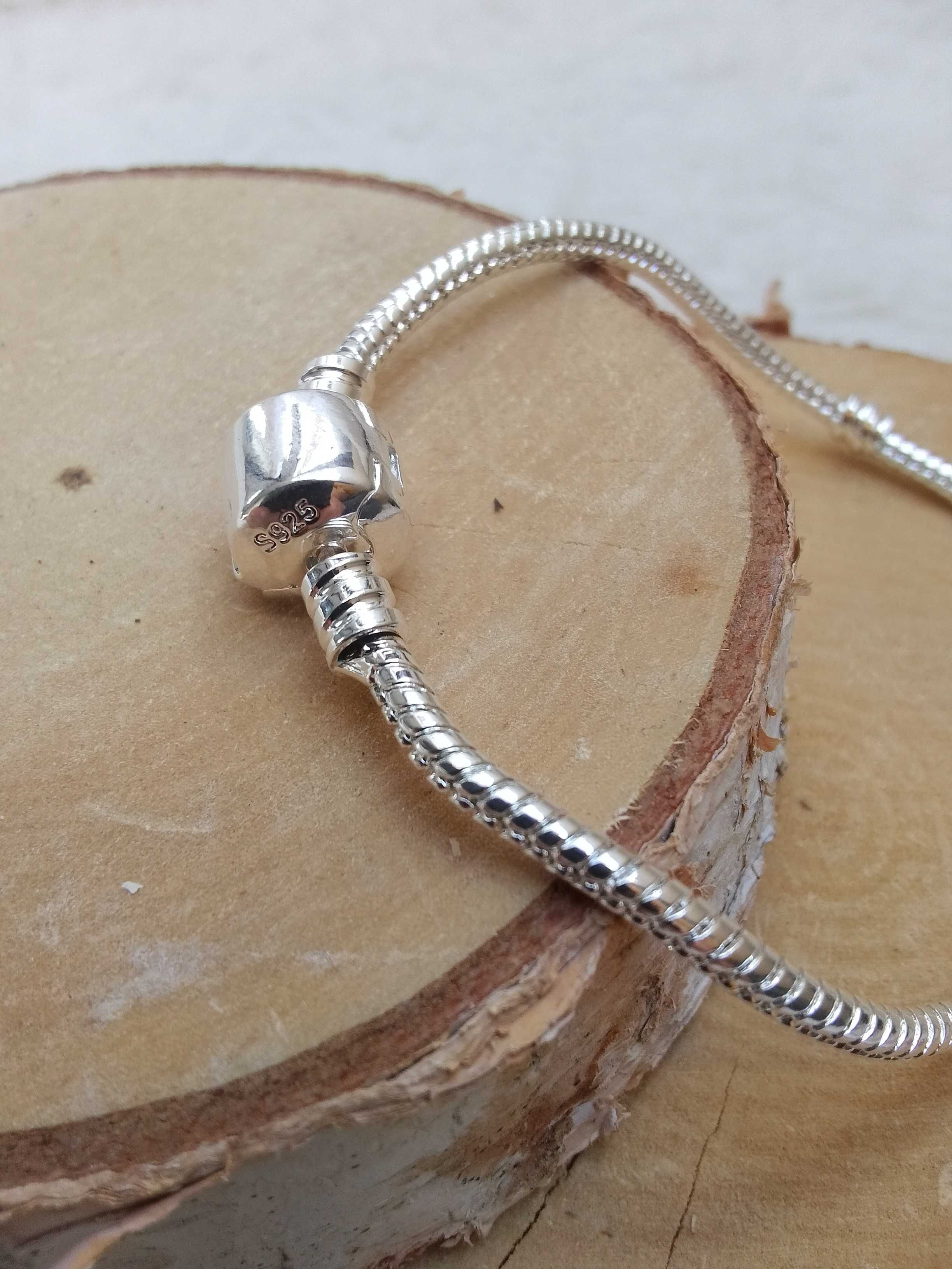Nowa Bransoletka modułowa srebrna na beczka 19 cm typu Pandora żmijka