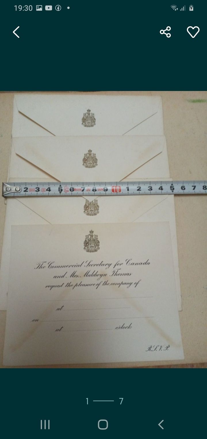 Визитка с конвертом и золотой печатью Англия.