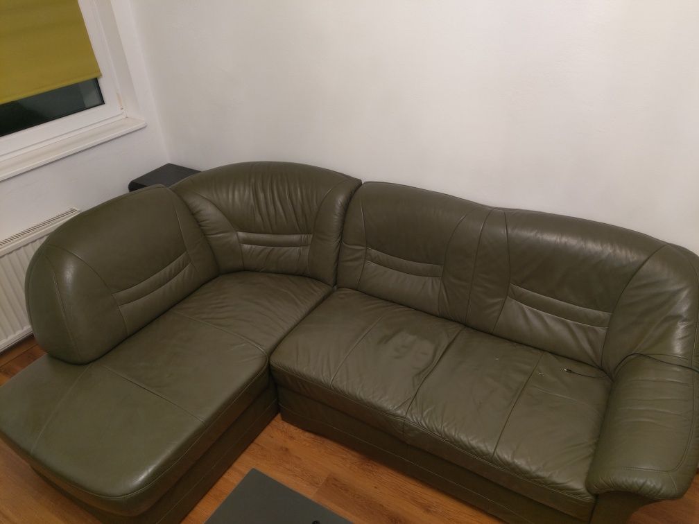 Kanapa sofa skórzana narożnik z funkcją spania z dużym kufrem