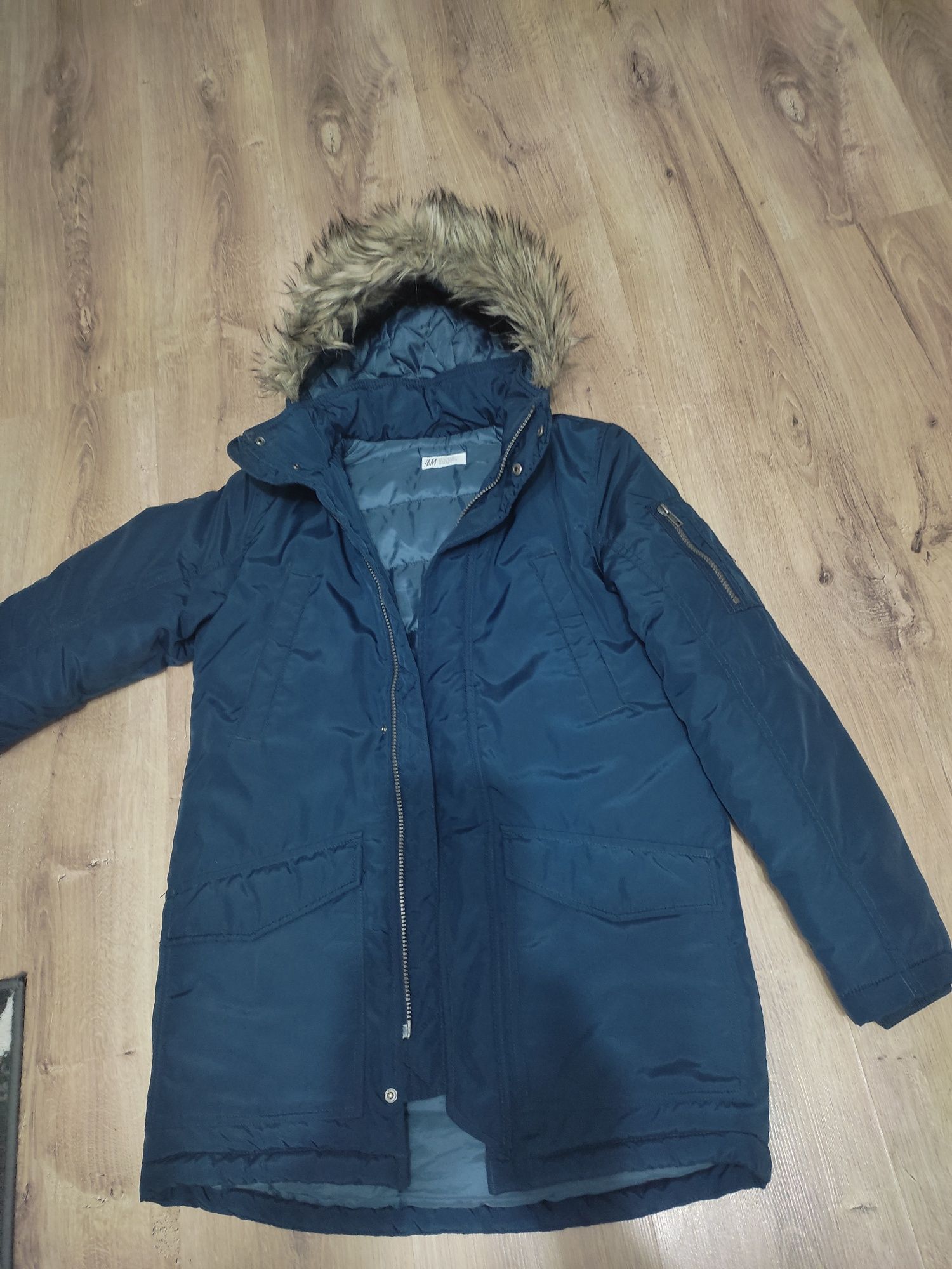 Kurtka parka zimowa H&M 152 granatowa