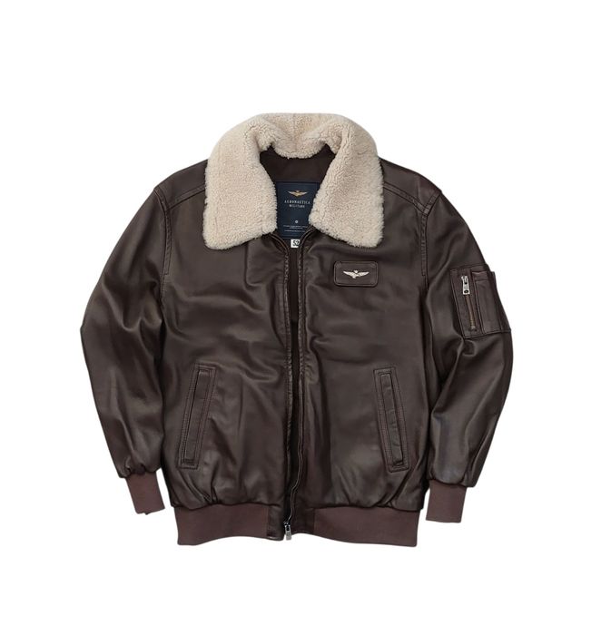 Aeronautica Militare nowa kurtka skórzana męska pilotka kołn wełna L