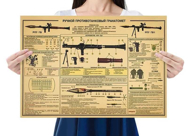 Plakat Granatnik Przeciwpancerny RPG-7 B Radziecki Broń 51,5x36cm