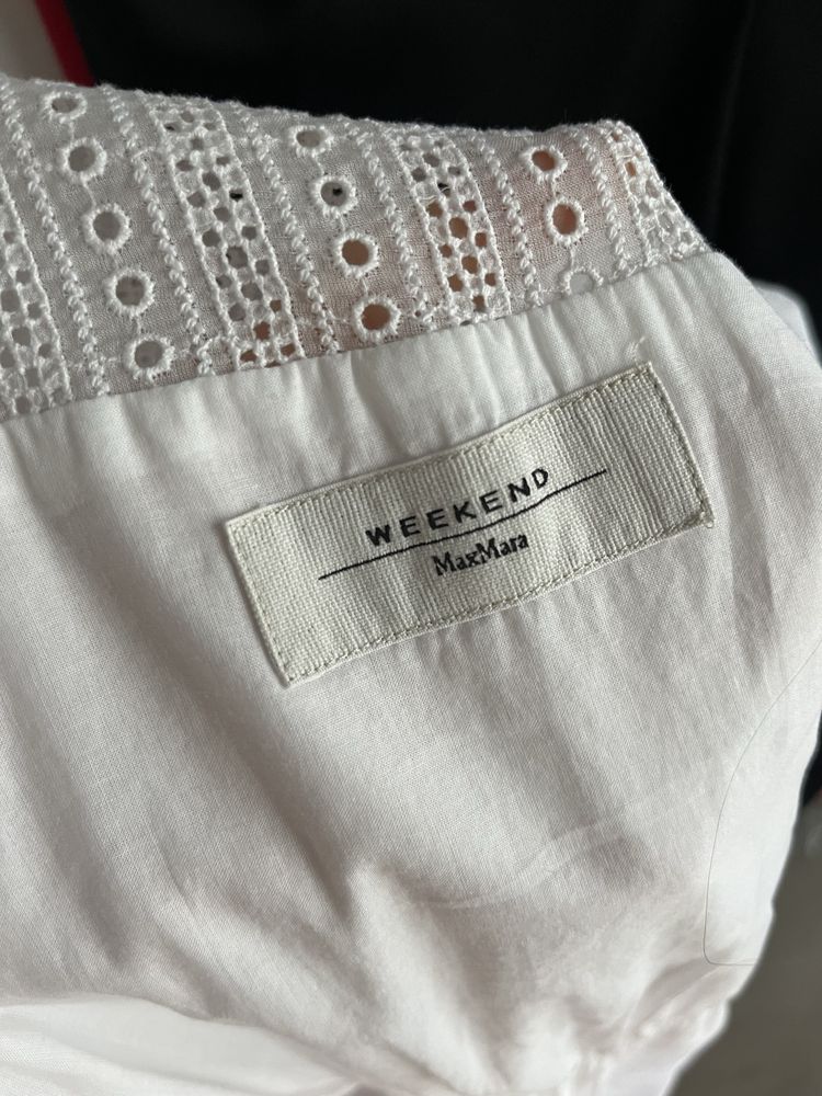 Weekend Max Mara biała ażurowa długa sukienka maxi dres