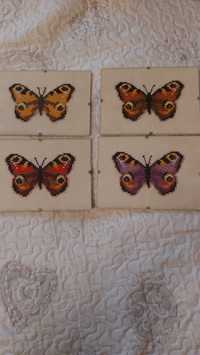 Cztery motylki motyle ręcznie robione haft krzyżykowy hand made