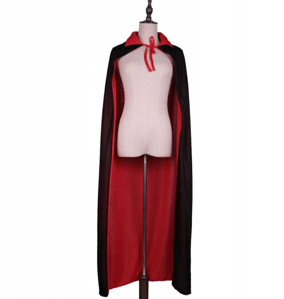 Dwustronna Peleryna WAMPIR Czarna Czerwona Kostium Halloween BAL