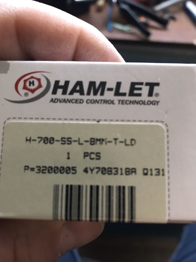 пневмо фитинг кран HAM-lET H-700-SS-L-8MM-T-LD, фитинги