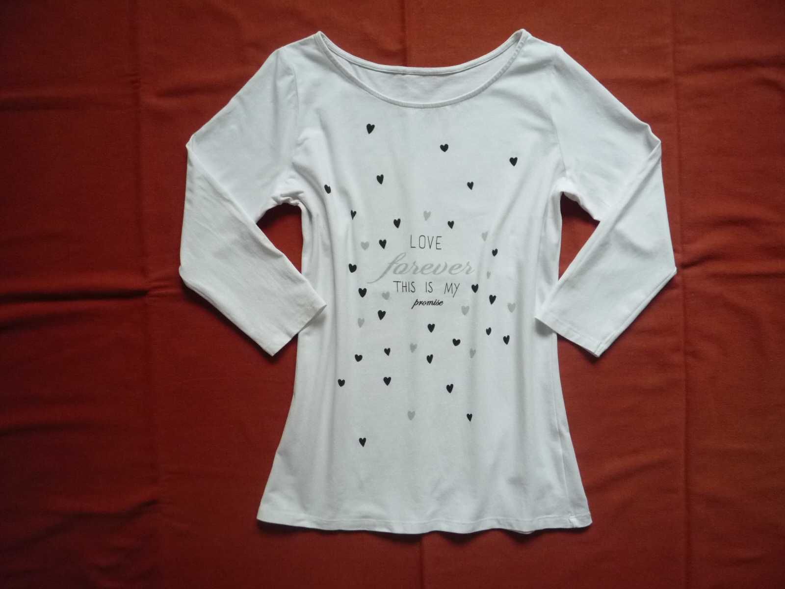 Orsay 38/M Biała bluzka koszulka w serduszka 3/4 rękaw Jak Nowa