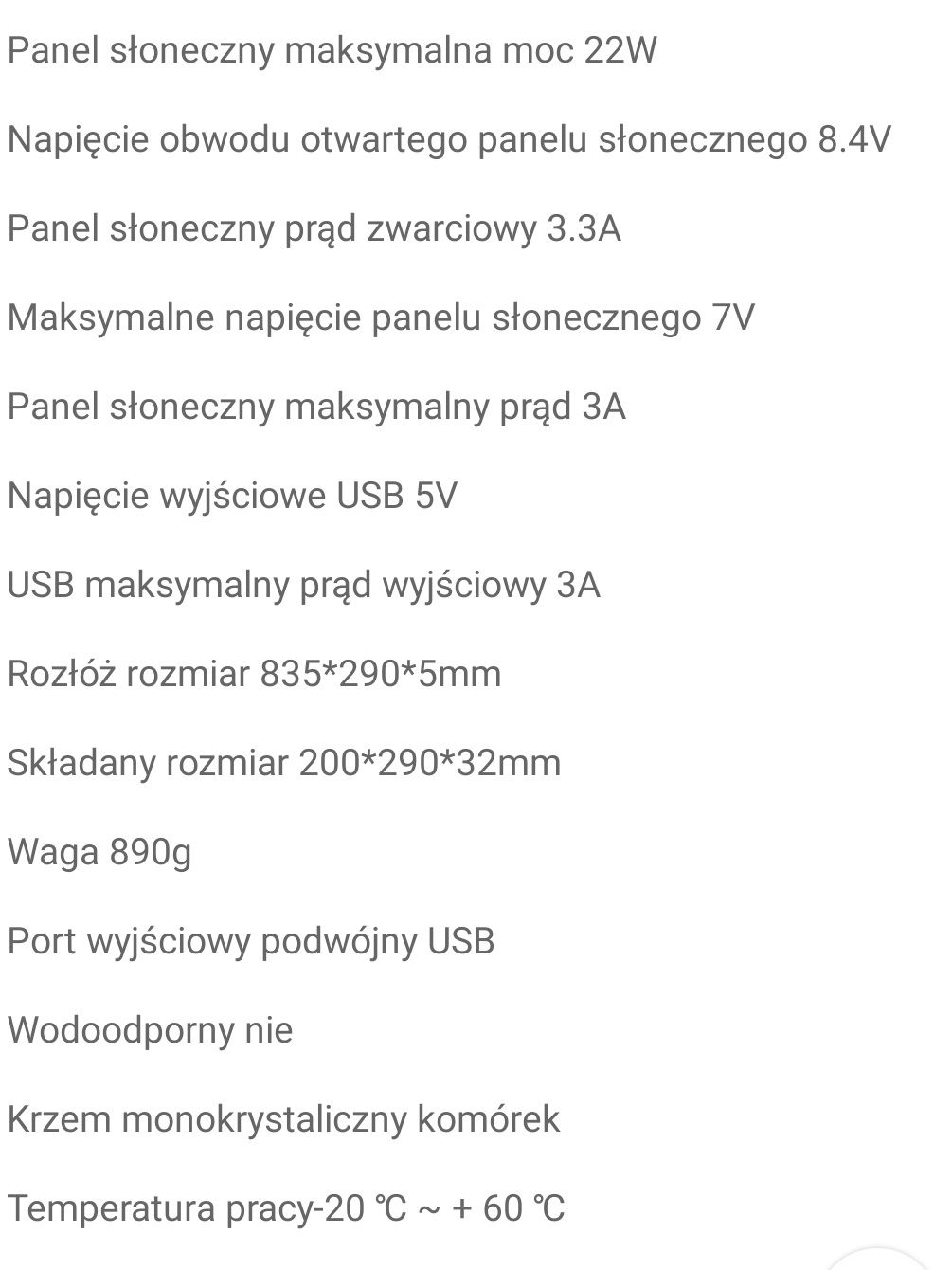 Ładowarka solarna 22W turystyczna składana panel