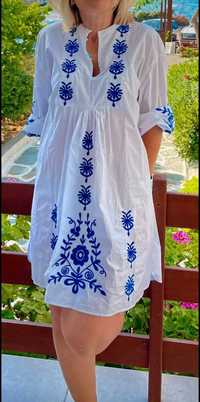 Zara biała haftowana koszula sukienka tunika oversize boho L/XL