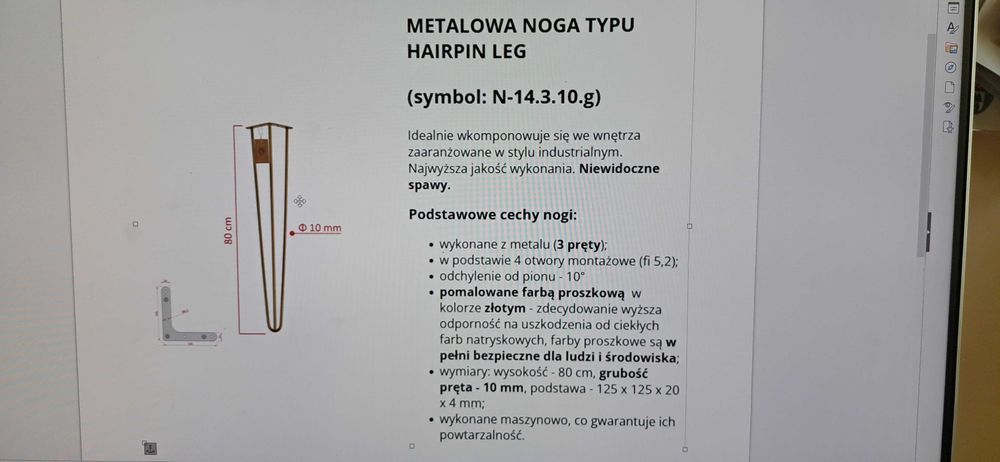 metalowa noga do stołu