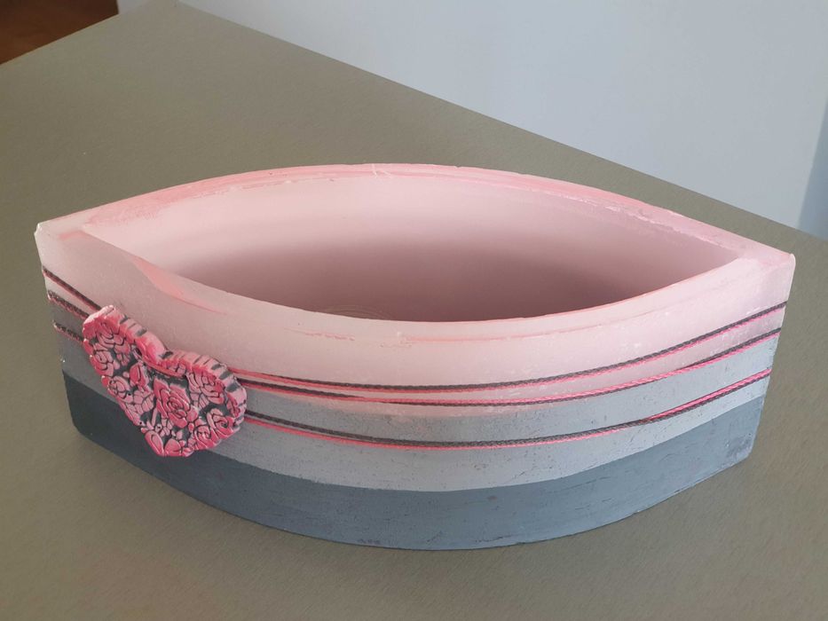 Podłużny świecznik na 2 tealighty różowo-wrzosowy stan bdb 26,5 cm