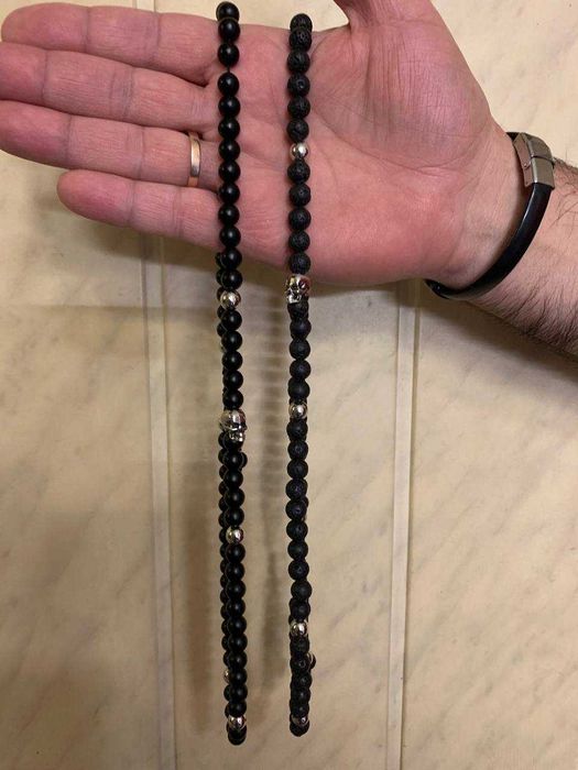 Мужские стильные Четки Браслет Бусы Лава Шунгит череп