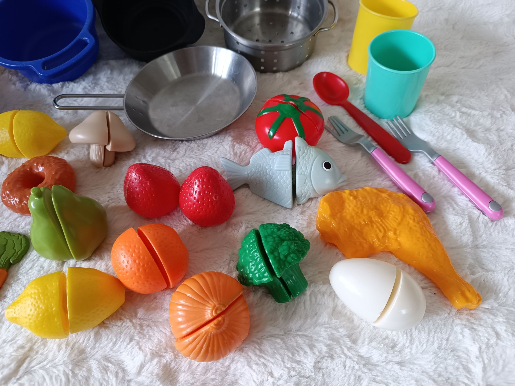 Zestaw garnki owoce warzywa lody patelnia do zabawy jedzenie kuchnia