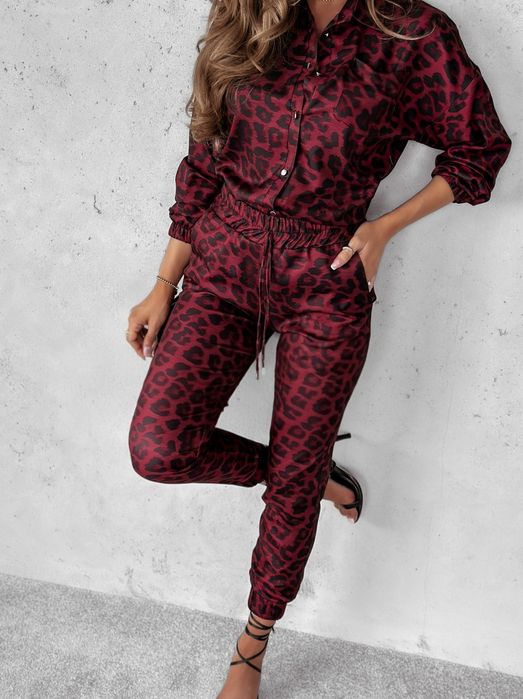 Nowy piękny komplet La Monne,burgundowo czarna panterka,rozmiar M