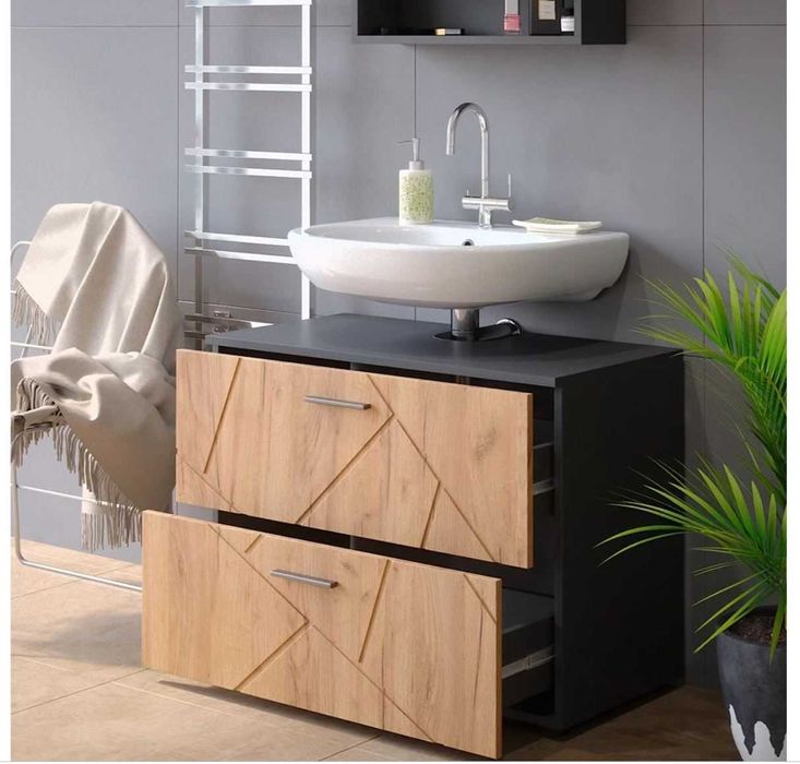 Szafka pod umywalkę z dwiema szufladami  Złoty dąb /antracyt 80  cm