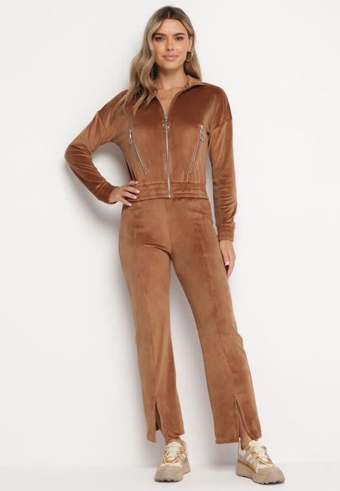 Dres welurowy brązowy dwuczęściowy S/M