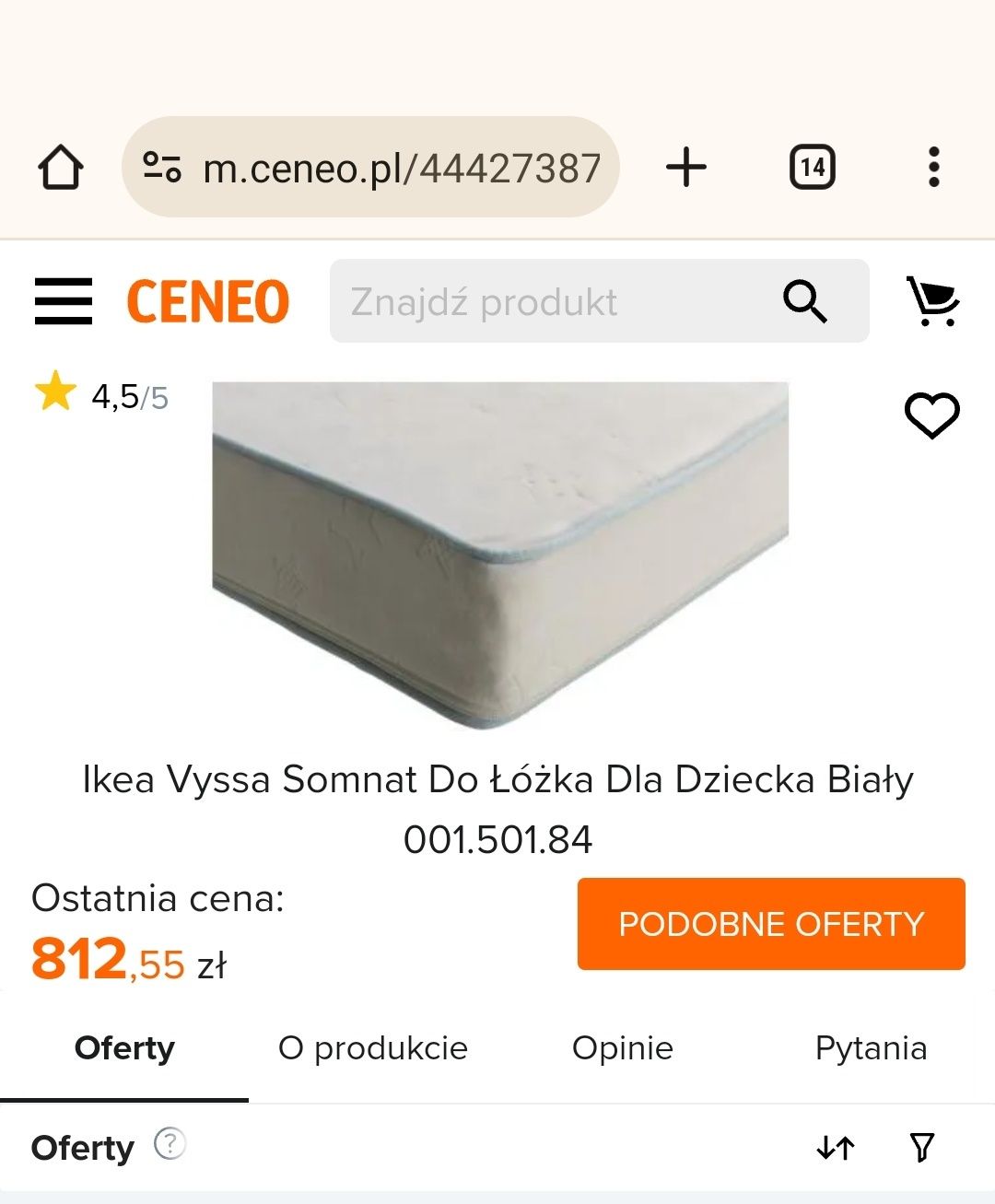 Materac Ikea Vyssa Somnat 120x60