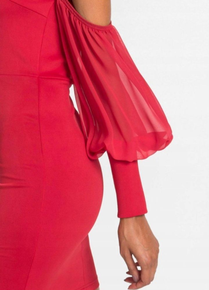 Nowa sukienka czerwona 36 38 hiszpanka ołówkowa wesele szyfonowe rekaw