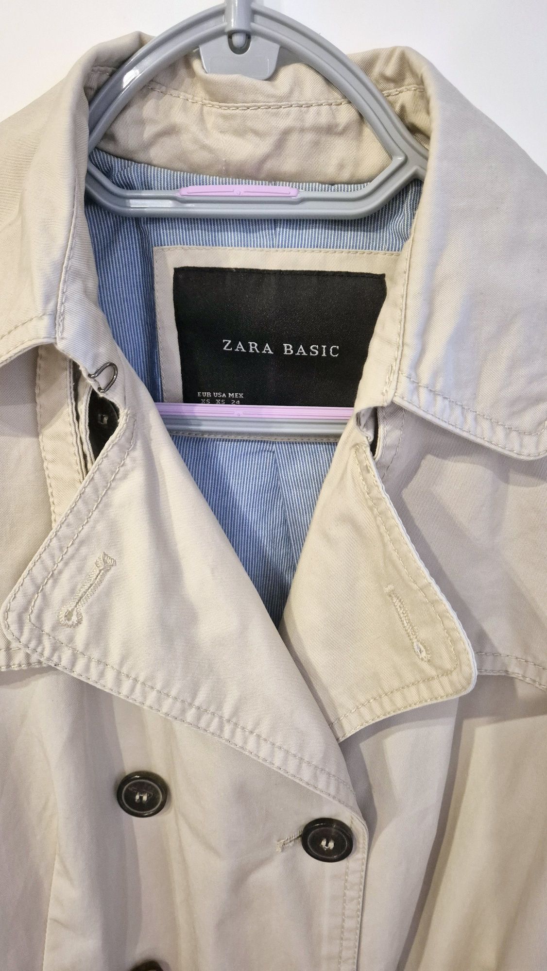 ZARA trencz płaszcz beżowy kremowy XS S jasny bawełniany 36 34