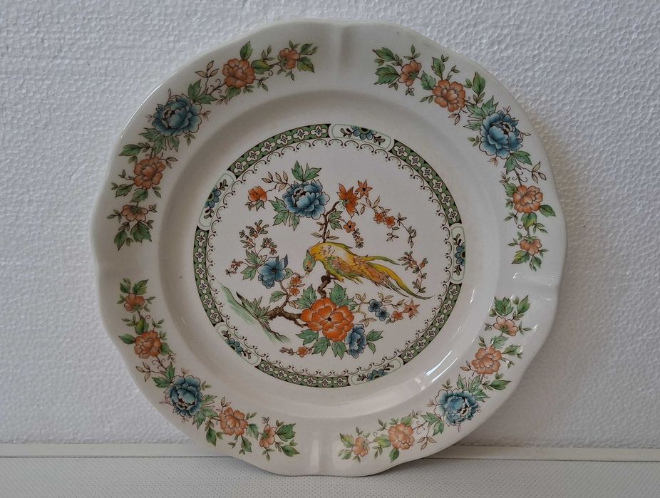 Prato decorativo vintage motivos floral e ornítico - Loiças de Sacavém