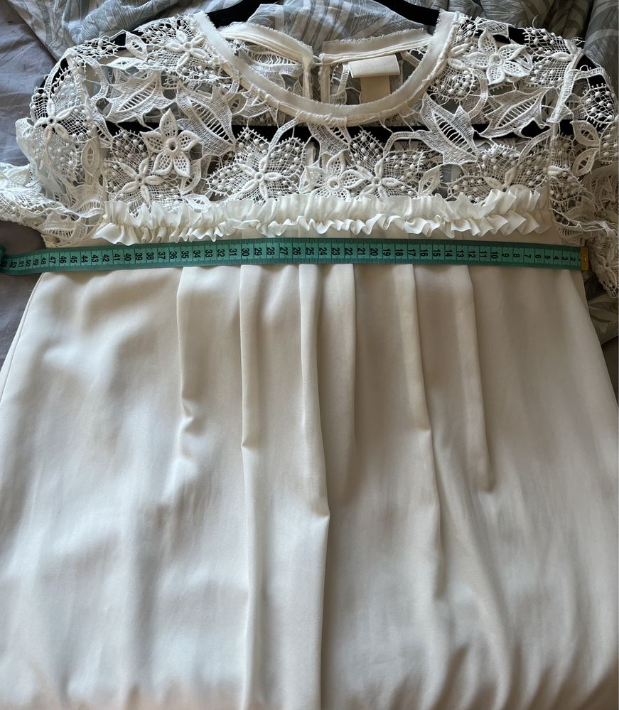 H&m sukienka conscious exclusive biała kremowa koronka koronkowa 34 xs