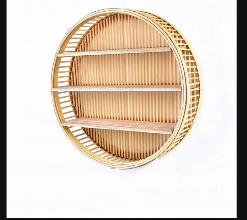 Wisząca półka w stylu Boho wiklinowa bambusowa okrągła