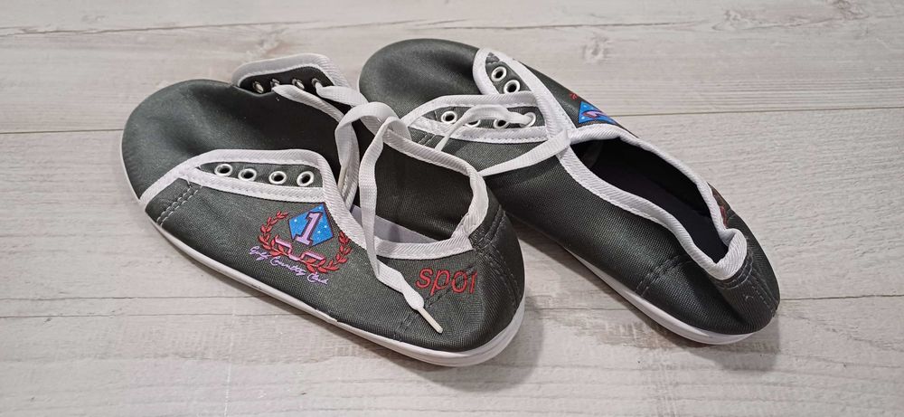 Tenisówki Dziewczęce 38 Trampki Grafitowe Połysk Nowe Wiosenne Jesienn