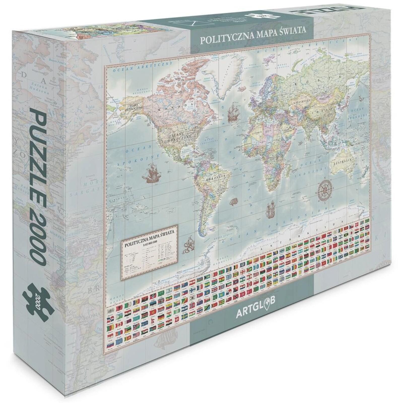 Puzzle 2000 - Świat polityczny m. stylizowana pudełko,434x304 mm