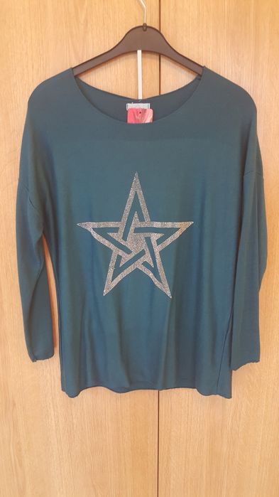 Bluzka zielona srebrna gwiazda długi rękaw ITALY