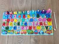 Tablica Montessori liczby cyfry litery kolory ksztalty pojazdy rybki