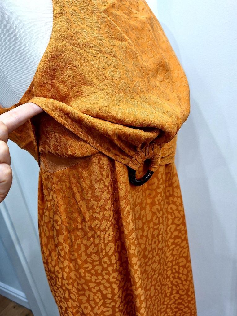 Sukienka elegancka midi wiskoza 100% viscose pomarańczowa na przyjęcie