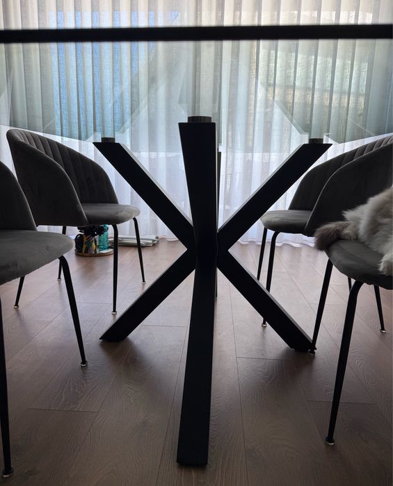 Mesa vidro transparente e pernas de aço 200 x 100 cm
