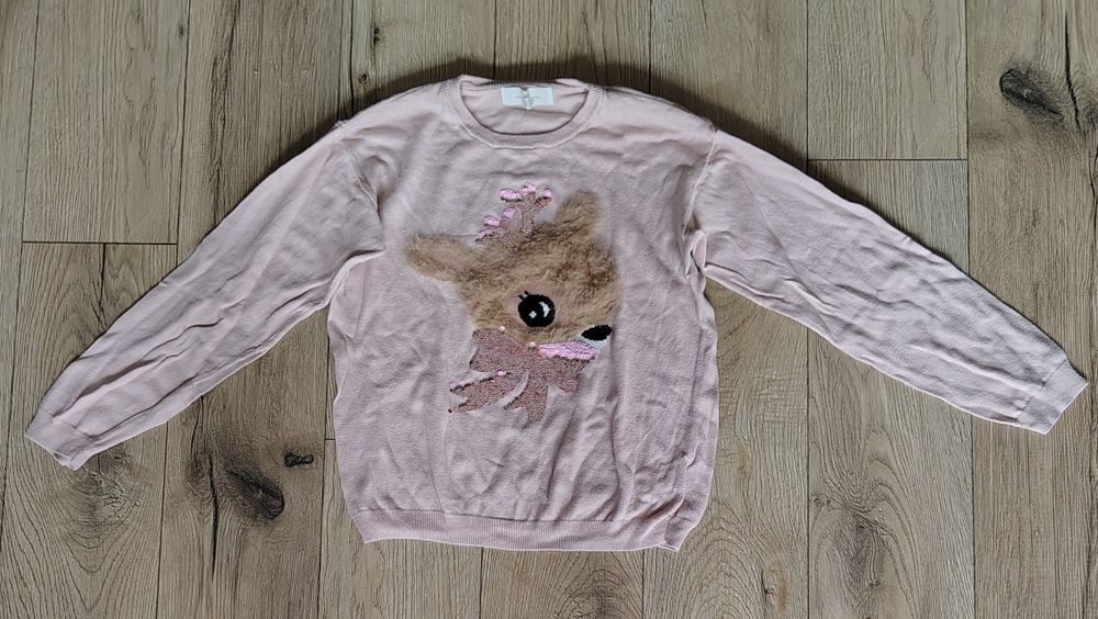 Bluzka z długim rękawem dziewczęca różowa sarenka H&M 134-140