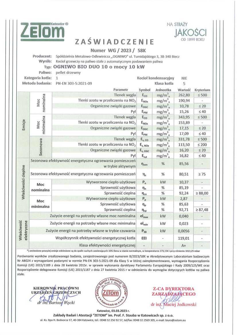 Kocioł, piec OGNIWO BIO DUO 10 kW - wielopaliwowy - drewno i pellet