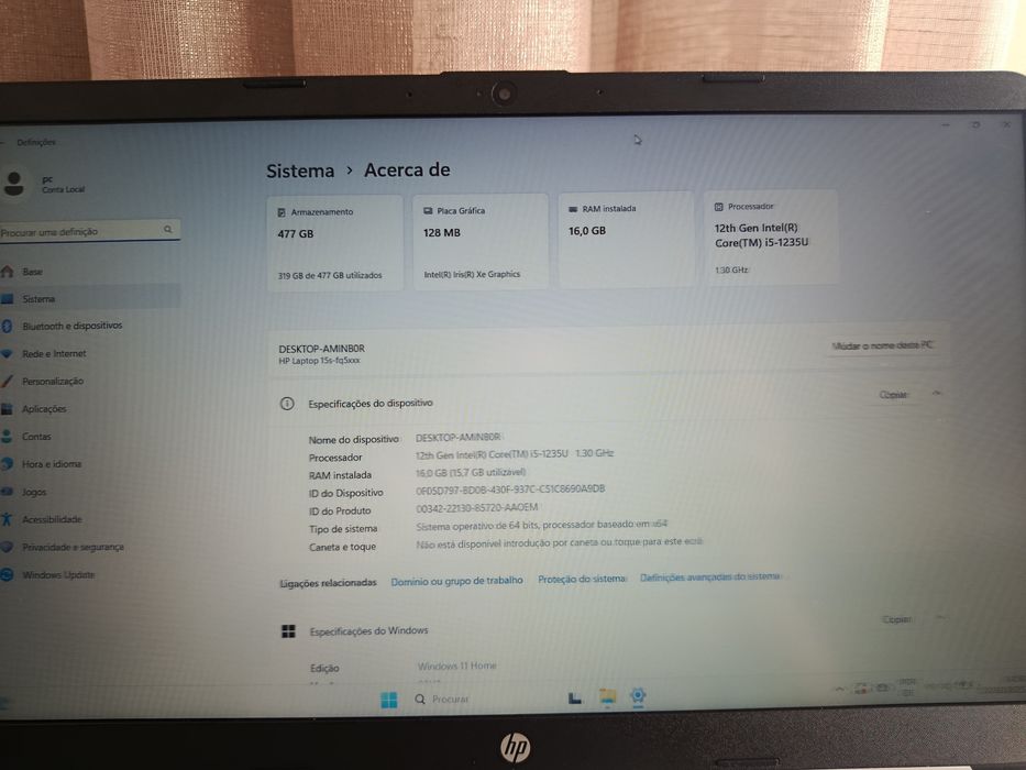 Notebook hp 15s.