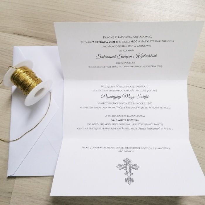 Zaproszenia na święcenia kapłańskie prymicje z krzyżem