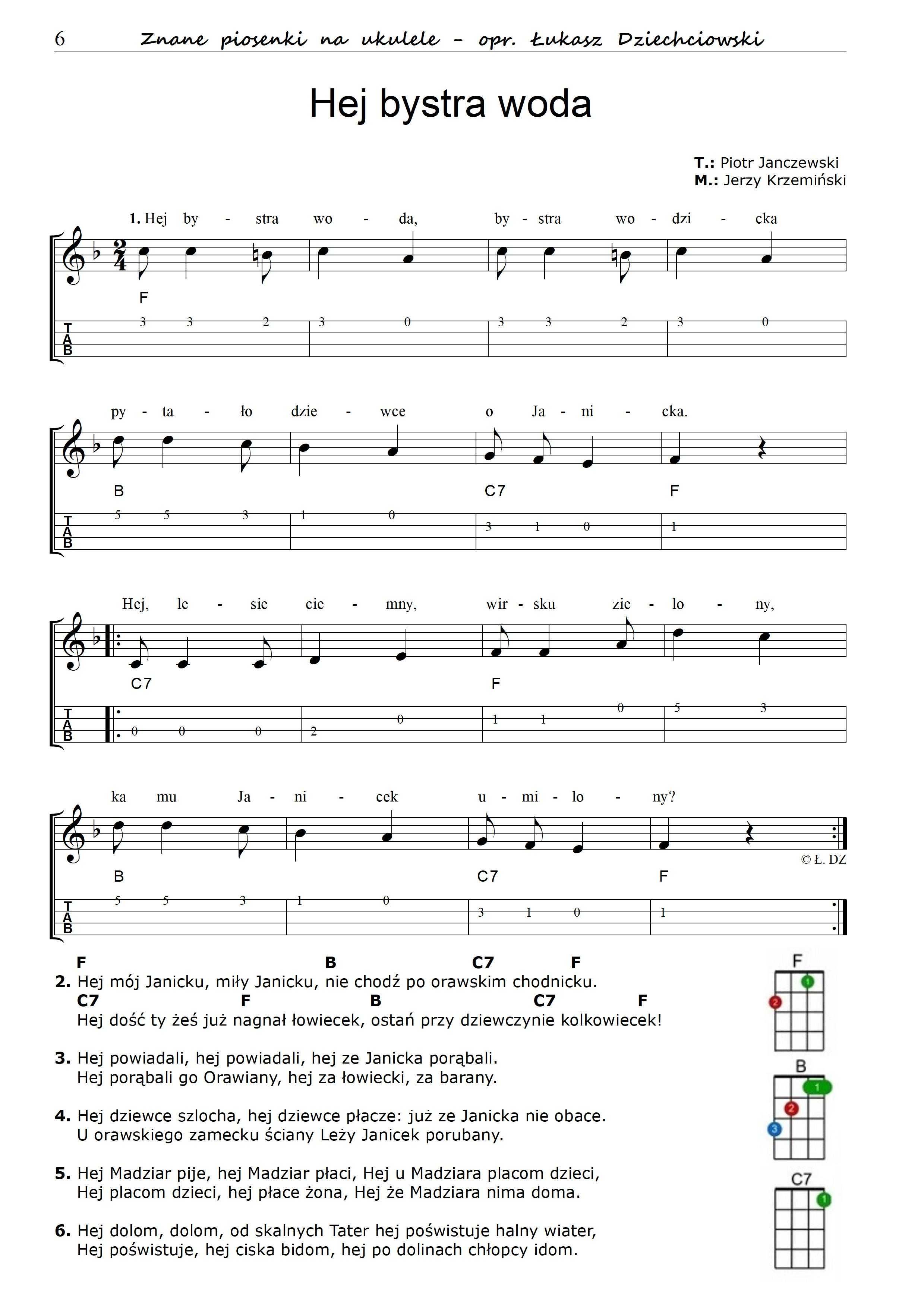 Piosenki na ukulele - nuty 31 piosenek, tabulatura, słowa, mp3, nowe