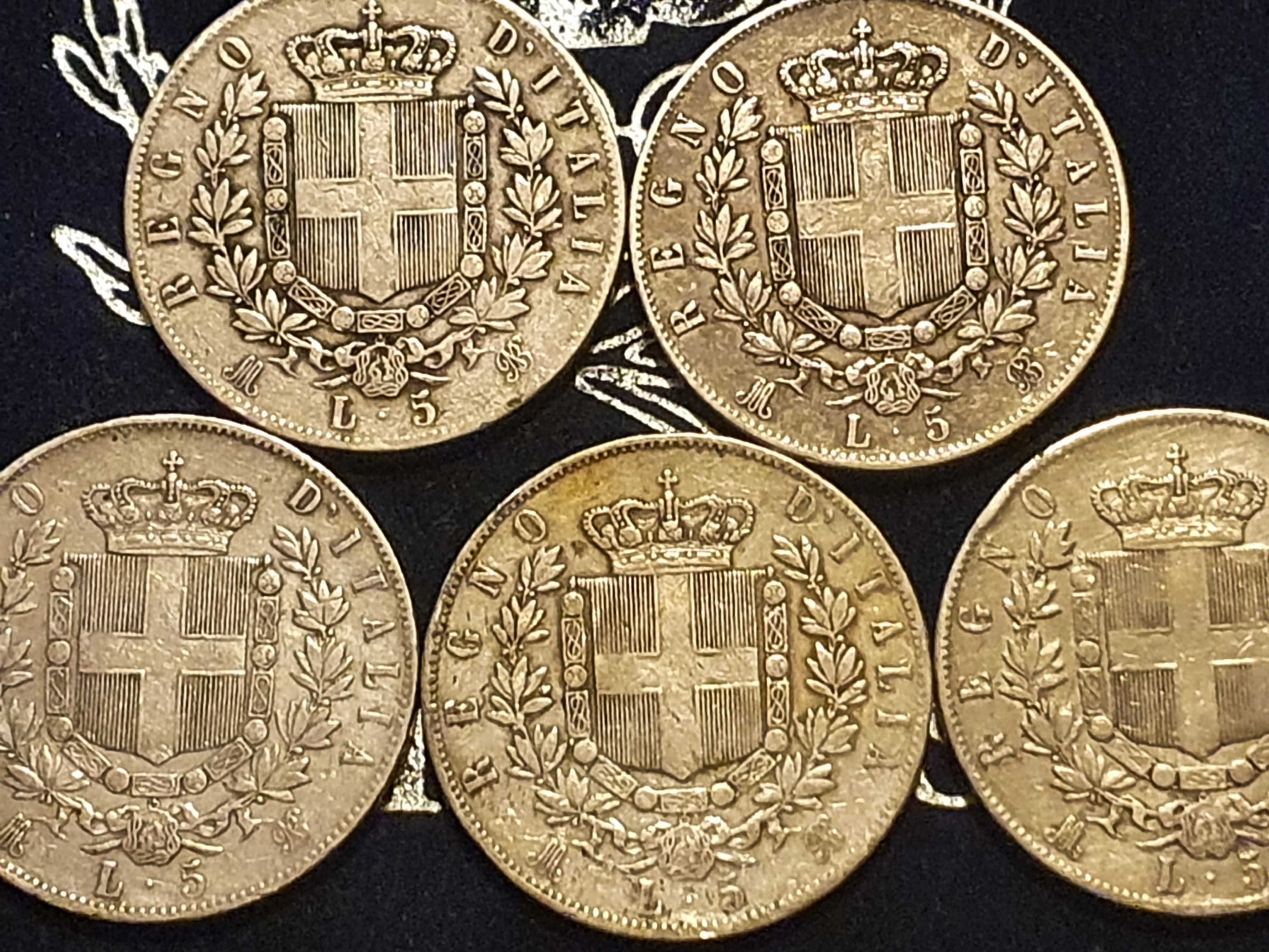 Włochy 5 lirów, 1873r Wiktor Emanuel II moneta srebrna Ag