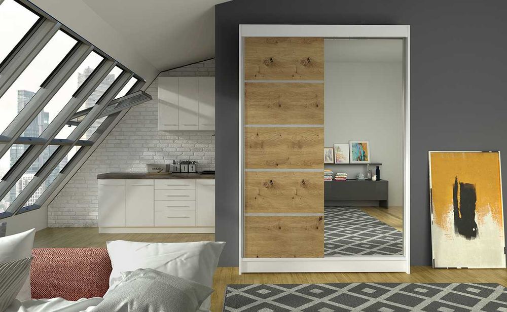 Szafa przesuwna dwudrzwiowa LENA III 120cm szafa do sypialni z lustrem