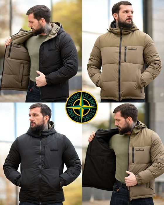 Двостороння чоловіча зимова куртка STONE oliva ЧОРНИЙ / ОЛИВА