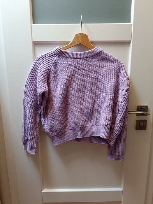 Liliowy sweterek z ozdobnym wiązaniem z boku, Reserved, 140